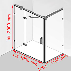 Breite / Tiefe / Höhe: bis 1000 mm / 1001 - 1100 mm / bis 2000 mm