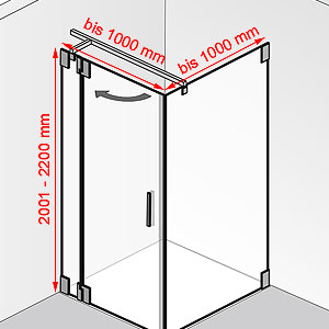 Breite / Tiefe / Höhe: bis 1000 mm / bis 1000 mm / 2001 - 2200 mm